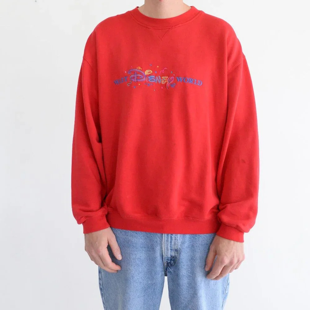 Vintage Mickey Inc Red Embroidered Walt Disney World Crew Neck Sweater Large